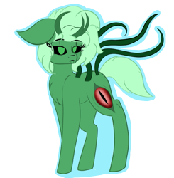 Size: 695x710 | Tagged: safe, artist:brybrychan, derpibooru import, oc, oc only, monster pony, pony, black sclera, chest fluff, eyelashes, female, horns, mare, simple background, solo, tentacles, transparent background