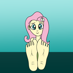 Size: 1600x1600 | Tagged: safe, artist:platinumdrop, derpibooru import, fluttershy, human, barefoot, feet, fetish, foot fetish, humanized, request, simple background, solo