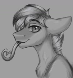 Size: 1373x1460 | Tagged: safe, artist:ondrea, derpibooru import, oc, pony, bust, long tongue, male, monochrome, stallion, tongue, tongue out