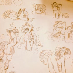 Size: 1024x1024 | Tagged: safe, artist:tagawa__, derpibooru import, apple bloom, applejack, rainbow dash, earth pony, pony, female, filly, foal, mare, sketch, traditional art