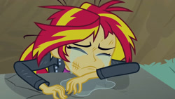 Size: 3072x1727 | Tagged: safe, derpibooru import, screencap, sunset shimmer, human, equestria girls, equestria girls (movie), clothes, crying, cute, eyes closed, female, frown, jacket, leather, leather jacket, sad, sadorable, shimmerbetes, solo