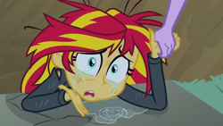 Size: 3072x1727 | Tagged: safe, derpibooru import, screencap, sunset shimmer, twilight sparkle, human, equestria girls, equestria girls (movie), clothes, crying, female, holding hands, jacket, leather, leather jacket, offscreen character, open mouth, solo focus