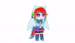 Size: 1973x1125 | Tagged: source needed, safe, derpibooru import, rainbow dash, human, bracelet, crossed arms, female, gacha, gacha club, gacha life, jewelry, simple background, smiling, solo, standing, white background, wings, wristband