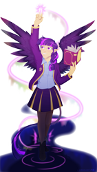 Size: 1080x1920 | Tagged: safe, artist:willoillo, derpibooru import, twilight sparkle, oc, human, alternate universe, book, elf ears, faerie, humanized, simple background, solo, tail, tailed humanization, transparent background, winged humanization, wings