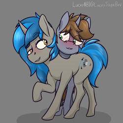 Size: 3000x3000 | Tagged: safe, artist:luckynb, derpibooru import, oc, oc only, oc:homage, oc:littlepip, pony, unicorn, fallout equestria, blushing, female, lesbian, oc x oc, pipmage, shipping