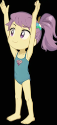 Size: 384x832 | Tagged: safe, derpibooru import, machine learning generated, lily pad (equestria girls), human, equestria girls, anime, black background, clothes, female, happy, one-piece swimsuit, pinegraph, simple background, solo, swimsuit