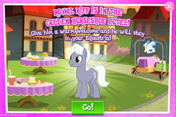 Size: 1965x1304 | Tagged: safe, derpibooru import, royal riff, earth pony, pony, advertisement, background character, background pony, english, gameloft, male, mobile game, my little pony: magic princess, official, solo, solo focus, stallion, text