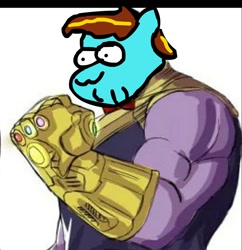 Size: 1026x1058 | Tagged: safe, artist:ilovekimpossiblealot, derpibooru import, edit, oc, oc:ilovekimpossiblealot, pony, infinity gauntlet, kim possible, marvel, shitposting, thanos