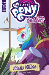 Size: 2063x3131 | Tagged: safe, derpibooru import, idw, rainbow dash, bird, pegasus, pony, my little pony classics reimagined: little fillies, chair, clothes, comic cover, curtains, dress, little women, official comic, plant, window