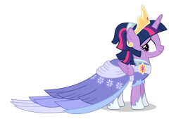 Size: 8000x5400 | Tagged: safe, artist:gypsykumquat, derpibooru import, twilight sparkle, twilight sparkle (alicorn), alicorn, pony, g4, the last problem, clothes, coronation, coronation dress, crown, dress, inkscape, jewelry, looking back, regalia, second coronation dress, simple background, smiling, solo, transparent background, vector