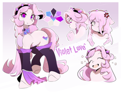 Size: 2250x1725 | Tagged: safe, artist:kisselmr, derpibooru import, oc, oc only, oc:violet love, earth pony, pony, cross-popping veins, earth pony oc, emanata, expressions, female, mare, reference, reference sheet, solo