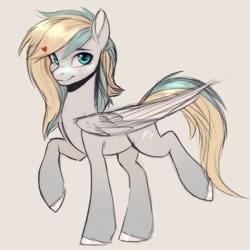 Size: 2000x2000 | Tagged: safe, artist:nettlemoth, derpibooru import, oc, oc only, pegasus, pony, folded wings, heart, looking at you, raised hoof, raised leg, smiling, smiling at you, solo, wings