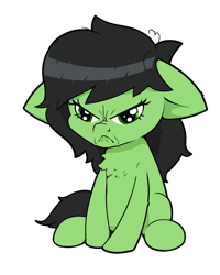 Size: 1200x1500 | Tagged: safe, artist:kumakum, derpibooru import, oc, oc only, oc:anon filly, earth pony, pony, angry, angry as hecking frick, cute, digital art, ears, earth pony oc, female, filly, floppy ears, foal, grumpy, simple background, solo, transparent background