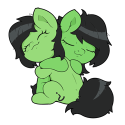 Size: 1400x1400 | Tagged: safe, artist:kumakum, derpibooru import, oc, oc only, oc:anon filly, earth pony, pony, :3, cute, duo, eyes closed, female, filly, foal, happy, hug, simple background, transparent background, wholesome