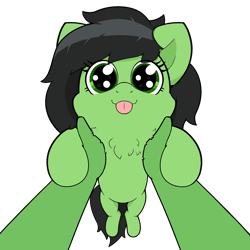 Size: 2000x2000 | Tagged: safe, artist:kumakum, derpibooru import, oc, oc only, oc:anon, oc:anon filly, earth pony, human, pony, cute, female, filly, foal, high res, holding a pony, looking at you, offscreen character, offscreen human, pov, simple background, smiling, smiling at you, tongue, tongue out, transparent background, upsies, wholesome