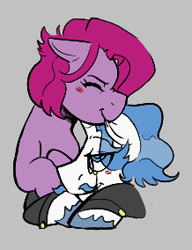 Size: 218x284 | Tagged: safe, artist:dsstoner, fancypants, pinkie pie, earth pony, pony, unicorn, aggie.io, biting, blushing, clothes, cute, ear bite, eyes closed, female, lowres, male, mare, nom, pinkamena diane pie, pinkiepants, shipping, simple background, smiling, stallion, straight