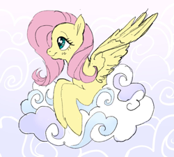 Size: 1097x987 | Tagged: safe, artist:saddleup4love, derpibooru import, fluttershy, pegasus, pony, g4, cloud, cute, daaaaaaaaaaaw, female, mare, on a cloud, shyabetes, smiling, solo, spread wings, wings