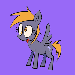 Size: 939x939 | Tagged: safe, artist:pichepata, derpibooru import, derpy hooves, pegasus, pony, female, mare, open mouth, open smile, purple background, simple background, smiling, solo, spread wings, tail, wings