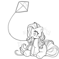 Size: 1145x1147 | Tagged: safe, artist:bunxl, derpibooru import, skywishes, earth pony, pony, g3, kite, mouth hold, simple background, smiling, solo, white background, wip