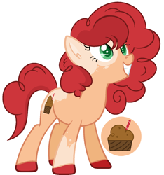 Size: 1360x1450 | Tagged: safe, artist:cinnibunii, artist:pegasski, derpibooru import, oc, oc only, oc:banoffee babka pie, earth pony, pony, base used, coat markings, colored pupils, female, grin, mare, offspring, parent:cheese sandwich, parent:pinkie pie, parents:cheesepie, simple background, smiling, solo, white background