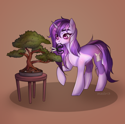 Size: 2832x2808 | Tagged: safe, artist:maslo<3, derpibooru import, oc, oc:dreaming bell, pony, unicorn, bonsai, commission, plant, solo, ych result