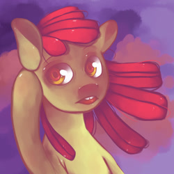 Size: 800x800 | Tagged: safe, artist:mishdeshpair, derpibooru import, apple bloom, earth pony, pony, bust, female, filly, foal, solo