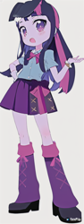 Size: 384x1024 | Tagged: safe, derpibooru import, machine learning generated, twilight sparkle, human, equestria girls, faceplay, female, hand on hip, simple background, solo, standing, white background