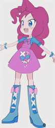 Size: 448x1024 | Tagged: safe, derpibooru import, machine learning generated, pinkie pie, human, equestria girls, faceplay, female, simple background, solo, standing, white background