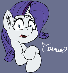 Size: 725x780 | Tagged: safe, artist:pinkberry, derpibooru import, rarity, pony, unicorn, blue background, bust, colored sketch, darling, dialogue, doodle, shocked, shocked expression, shocked eyes, shrunken pupils, simple background, sketch, solo, speech bubble, talking, talking to viewer