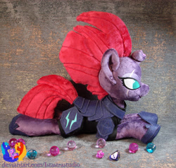 Size: 2425x2304 | Tagged: safe, artist:1stastrastudio, derpibooru import, tempest shadow, pony, irl, lying down, photo, plushie, prone, solo