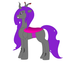 Size: 1000x1000 | Tagged: safe, artist:saint boniface, derpibooru import, oc, oc only, changeling, changeling oc, changeling princess, concave belly, female, mare, purple changeling, simple background, solo, white background