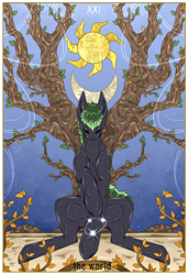 Size: 700x1023 | Tagged: safe, artist:lebalisa, derpibooru import, oc, oc:on-three, moon, sun, tarot card, the world