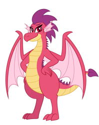 Size: 1280x1620 | Tagged: safe, artist:aleximusprime, derpibooru import, oc, oc only, oc:barb the dragon, dragon, fanfic:go north young dragon, flurry heart's story, dragon oc, dragoness, fangs, female, hand on hip, non-pony oc, simple background, solo, spikes, spread wings, transparent background, wings