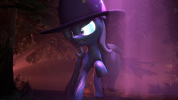 Size: 1920x1080 | Tagged: safe, artist:thatbluebro, derpibooru exclusive, derpibooru import, trixie, pony, unicorn, g4, 3d, clothes, female, forest, hat, mare, solo, source filmmaker, trixie's hat