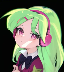 Size: 512x576 | Tagged: safe, derpibooru import, machine learning generated, lemon zest, human, equestria girls, :i, anime, black background, female, pinegraph, simple background, solo