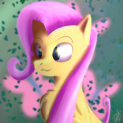 Size: 2750x2750 | Tagged: safe, artist:ermecg, derpibooru import, fluttershy, pegasus, pony, cutie mark, element of kindness, lineless, shiny hair, smiling, solo