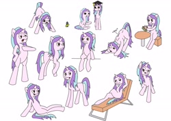 Size: 4060x2880 | Tagged: safe, artist:theapplequeen1, derpibooru import, oc, oc only, pony, unicorn, beach chair, bipedal, chair, food, graduation cap, hat, sandwich, simple background, solo, stretching, white background