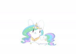 Size: 2048x1448 | Tagged: safe, artist:bubbletea, derpibooru import, princess celestia, alicorn, pony, chibi, eye clipping through hair, simple background, solo, white background