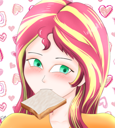 Size: 2901x3228 | Tagged: safe, artist:film77asq, derpibooru import, sunset shimmer, human, bread, female, food, humanized, solo, toast