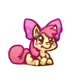 Size: 900x900 | Tagged: safe, artist:sakket, derpibooru import, apple bloom, earth pony, pony, adorabloom, blushing, cute, female, filly, foal, lying down, prone, simple background, smiling, solo, white background