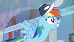 Size: 1280x720 | Tagged: safe, derpibooru import, screencap, rainbow dash, pony, 2 4 6 greaaat, coach rainbow dash, gritted teeth, tail, tail pull, teeth