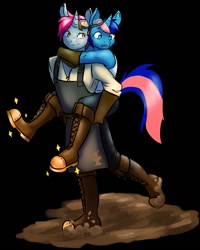 Size: 1024x1280 | Tagged: safe, artist:ketzel99, derpibooru import, oc, oc:ironfire, oc:ryo, anthro, boots, duo, mud, shoes