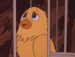 Size: 960x720 | Tagged: safe, derpibooru import, screencap, kyrie, bird, canary, g1, my little pony 'n friends, somnambula (episode), birdcage, cage, female, solo