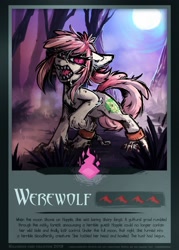 Size: 1543x2160 | Tagged: safe, artist:lonerdemiurge_nail, derpibooru import, earth pony, werewolf, card, halloween, holiday, night