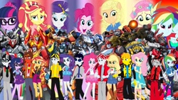 Size: 1920x1080 | Tagged: safe, artist:robertsonskywa1, derpibooru import, applejack, fluttershy, pinkie pie, rainbow dash, rarity, sci-twi, sunset shimmer, twilight sparkle, better together, equestria girls, 10th anniversary, bumblebee (transformers), clash of hasbro's titans, clothes, cybertronian, equestria girls-ified, evolution, glasses, humane five, humane seven, humane six, ironhide, jazz, photo, rodimus, sideswipe, sunstreaker, super ponied up, tenth anniversary, transformers, wheeljack