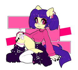 Size: 1772x1583 | Tagged: safe, artist:tolsticot, derpibooru import, oc, oc only, anthro, earth pony, bandaid, bandaid on nose, boots, clothes, ear piercing, earring, jewelry, looking at you, midriff, piercing, shoes, socks, solo