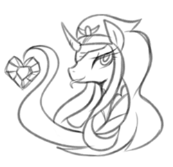 Size: 737x713 | Tagged: safe, artist:maren, derpibooru import, king sombra, queen umbra, pony, bust, crystal heart, doodle, monochrome, portrait, prehensile mane, rule 63, simple background, sketch, solo, tongue, tongue out, white background