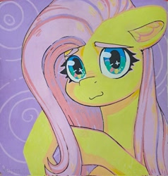 Size: 1953x2048 | Tagged: safe, artist:krista-21, derpibooru import, fluttershy, pegasus, pony, :3, ear fluff, ears, floppy ears, playing with hair, solo, traditional art