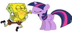 Size: 1306x590 | Tagged: safe, derpibooru import, twilight sparkle, twilight sparkle (alicorn), alicorn, crossover, crossover shipping, kiss on the lips, kissing, needs more jpeg, shipping, simple background, spongebob squarepants, spongebob squarepants (character), spongetwi, transparent background, vector