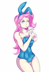 Size: 2782x4008 | Tagged: safe, artist:crosslineanimator, derpibooru import, angel bunny, fluttershy, human, rabbit, animal, bunny girl, bunny suit, bunnyshy, clothes, digital art, humanized